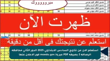 استعلم الآن عن نتائج السادس الابتدائي 2025 الدور الثاني محافظة الرصافة 2 بصيغة PDF عبر moedu.gov.iq فور الإعلان عنها
